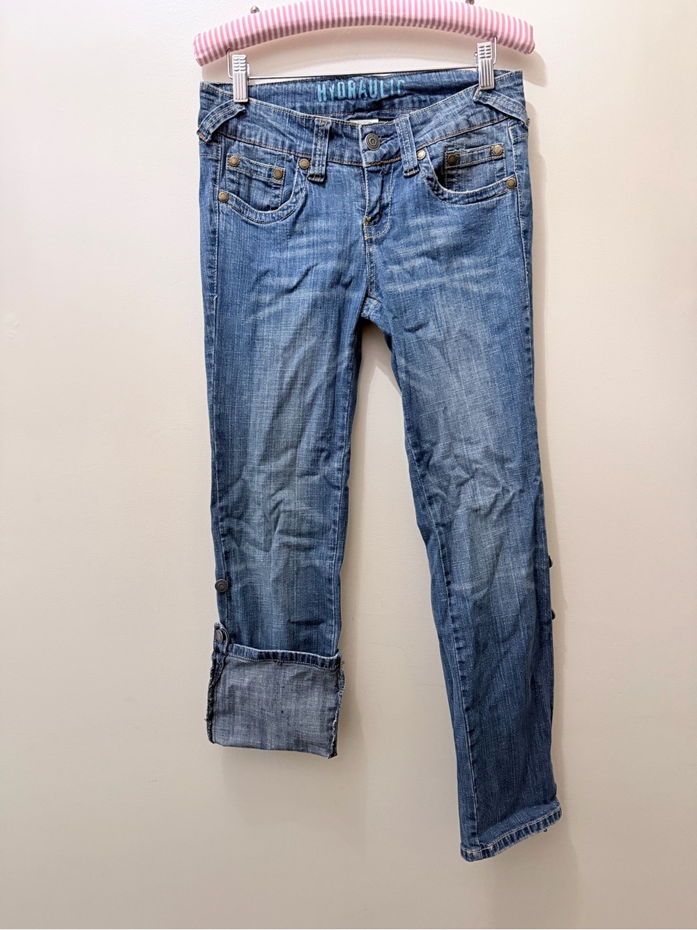 Y2K Hydraulic Straight Denim Jeans Crop Capri Interchangeable 7/8 Low Rise